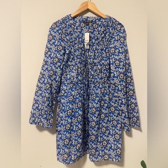 J. Crew | Tiered Tie-front Beach Dress In Cobalt Floral Cotton Voile - Picture 1 of 1